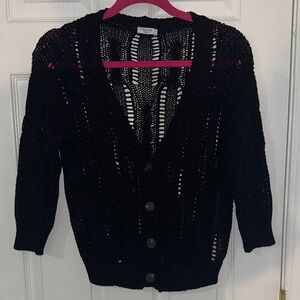 PESERICO Made In Italy Black Knit Button Up Cardigan Sweater With Small Sequin